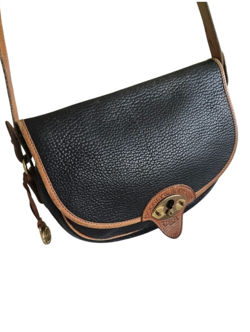 Dooney & Bourke Vintage Leather Crossbody Saddle Bag in Black and Brown - Picture 7 of 13